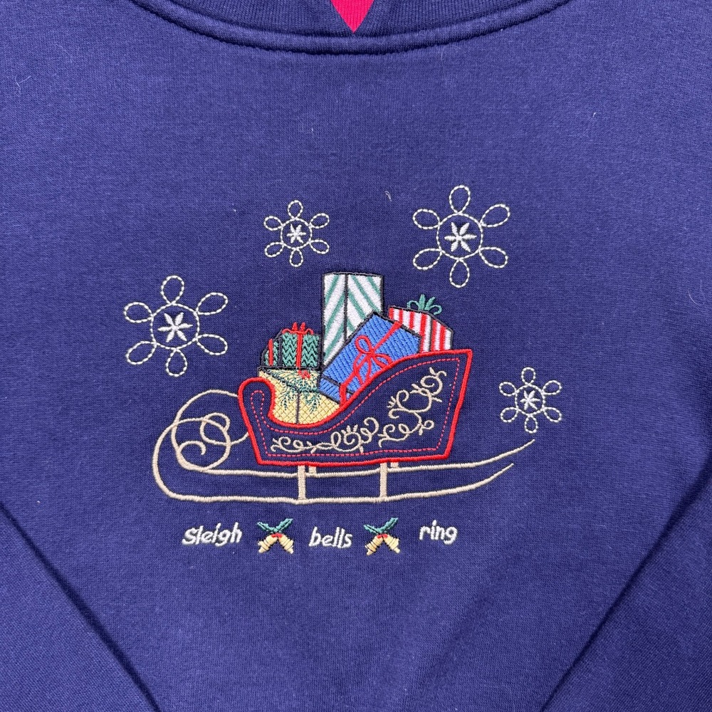 Shenanigans Womens Size S Navy‎ Blue Sleigh Bells Ring Christmas Sweatshirt - Picture 5 of 6